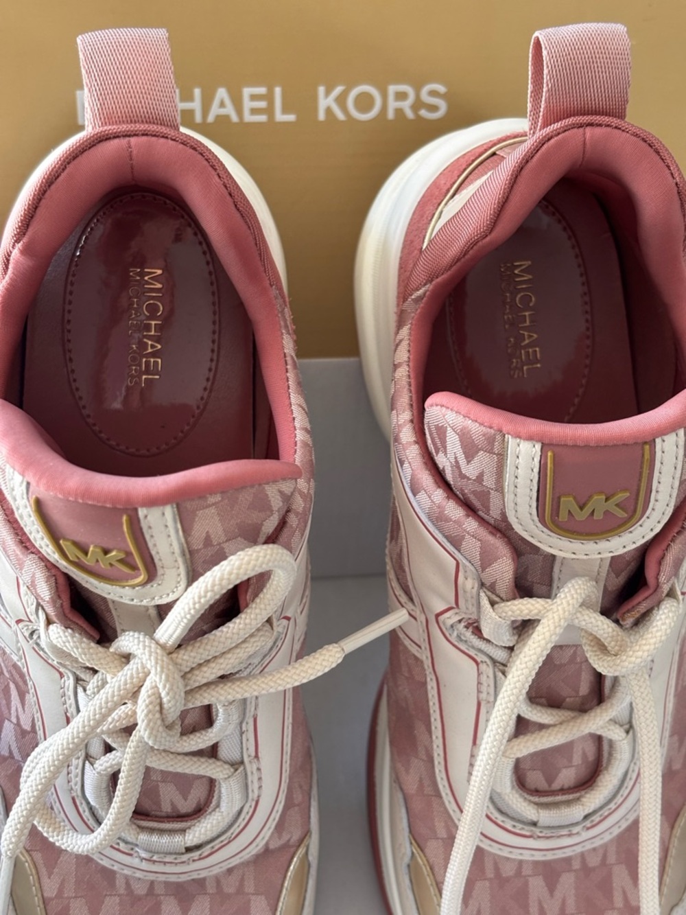 Michael Kors Blush Pink and Gold Olympia Trainer Platform Sneakers - Picture 6 of 8